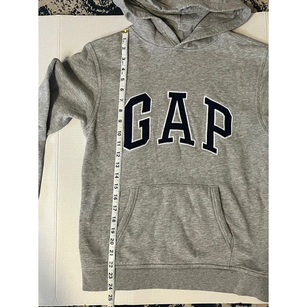 Gap‎ Kids XXL Gray Heather Logo Pullover Hoodie Sweatshirt Navy Blue Applique